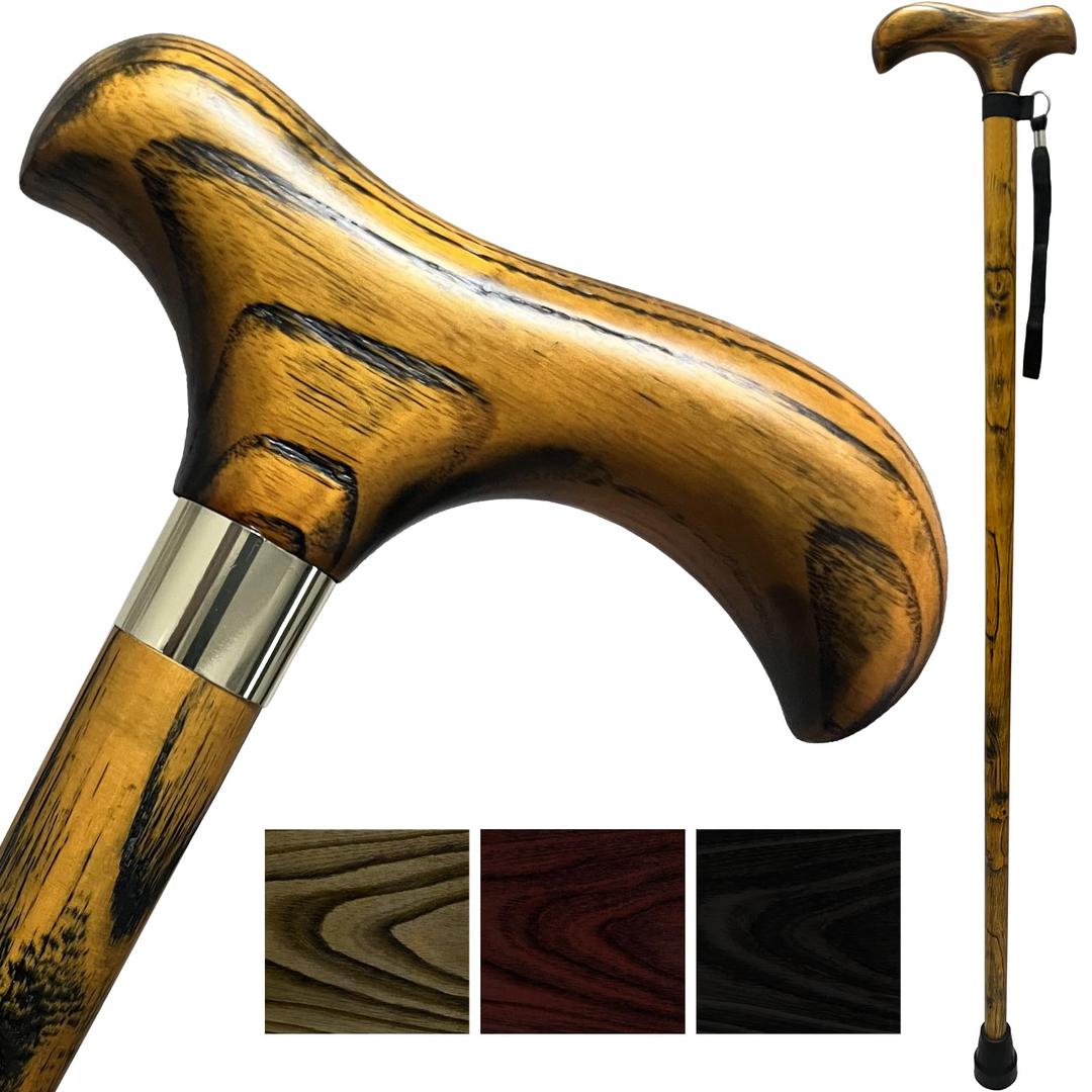 Handmade Wooden Walking Canes for Men American Oak Walking Sticks with Wrist Strap and Rubber Tips Lightweight Wood Crutch for Seniors - 36 Inches (Yellow)