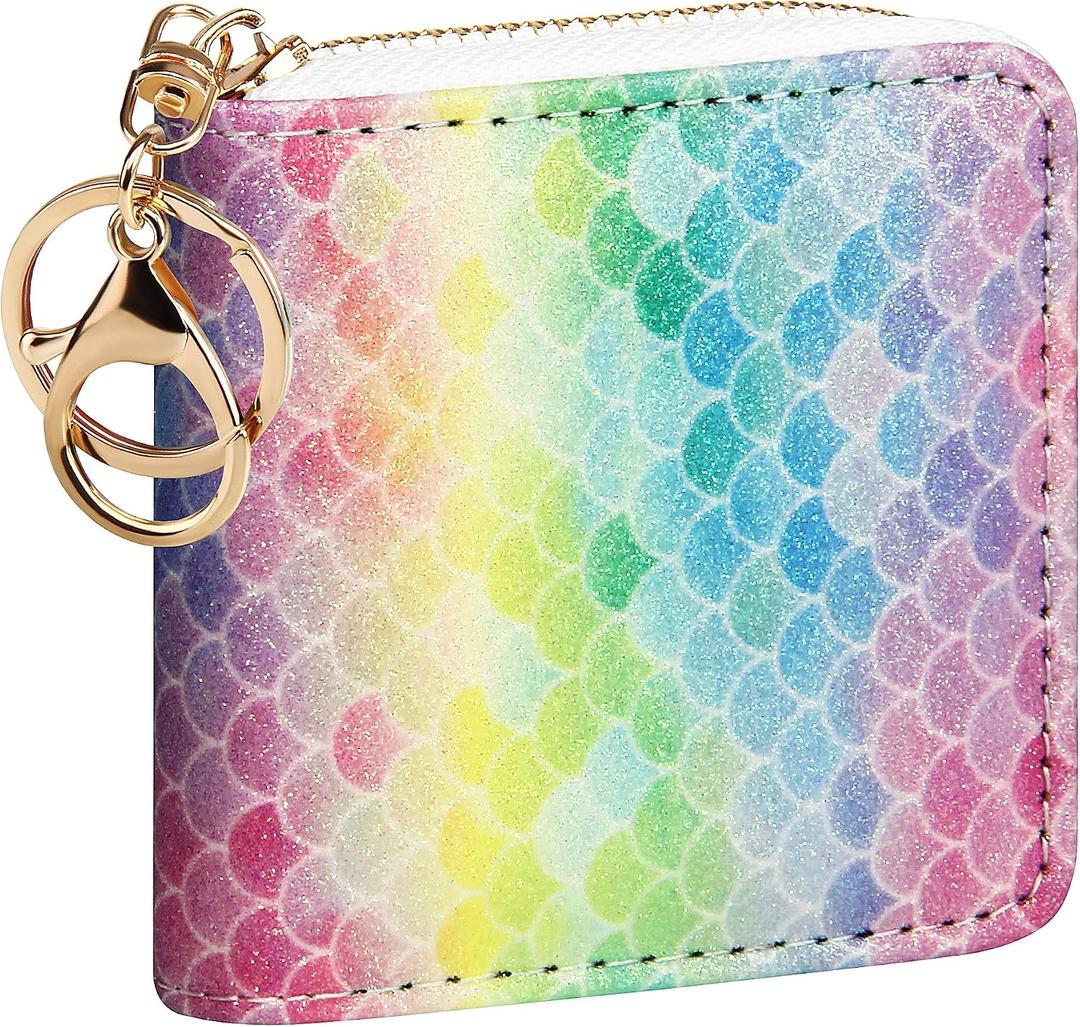 GEEAD Small Glitter Wallet for Women Girls Mini Coin Purse Pouches with Key Ring