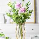 FSyueyun Gold Flower Glass Vases for Centerpieces with Premium Metal Rack, Modern Large Vases Home Decor Living Room or Wedding Centerpiece (8.7 Inches Tall)