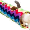 LUCKITTY Cat Tunnel -Straight-Shaped, Rainbow Wave Color, Soft Velvet Exterior, Oxford Fabric Fog-Proof Interior, Plush Toy Ball, Easily Washable, Conveniently Foldable, 47.2in/120cm