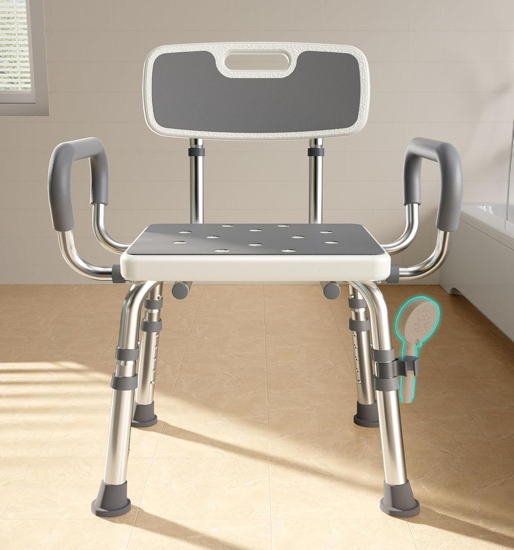 FSA & HSA Eligible Shower Chair for Inside Shower with Arms and Back, 500lbs Capacity Height Adjustable Shower Seat with Thickened Frame for Seniors, Elderly and Disabled