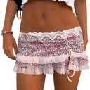 Women Y2K Lace Mini Skirt Low Rise Leopard Half Slip Skirt Contrast Ruffle Flowy Mesh Short Skirt Underskirt, Small