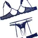 Avidlove Sexy Lingerie for Women Underwire Floral Lace Bra and Panty Garter Lingerie Sets (Medium, Navy Blue)