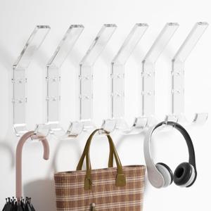 2 x Wall Hooks for Wall: 6 Pack Adhesive Coat Hooks for Hanging - Towel Hooks for Bathrooms - Clear Acrylic Decorative Rack for Entryway Mudroom