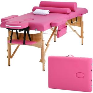 BestMassage Massage Bed Portable Massage Table 28 inch Wide Lash Bed Height Adjustable 2 Folding Spa Table with Towel Hanger Oil Pouch Half Bolster Round Bolster Non-Woven Bag