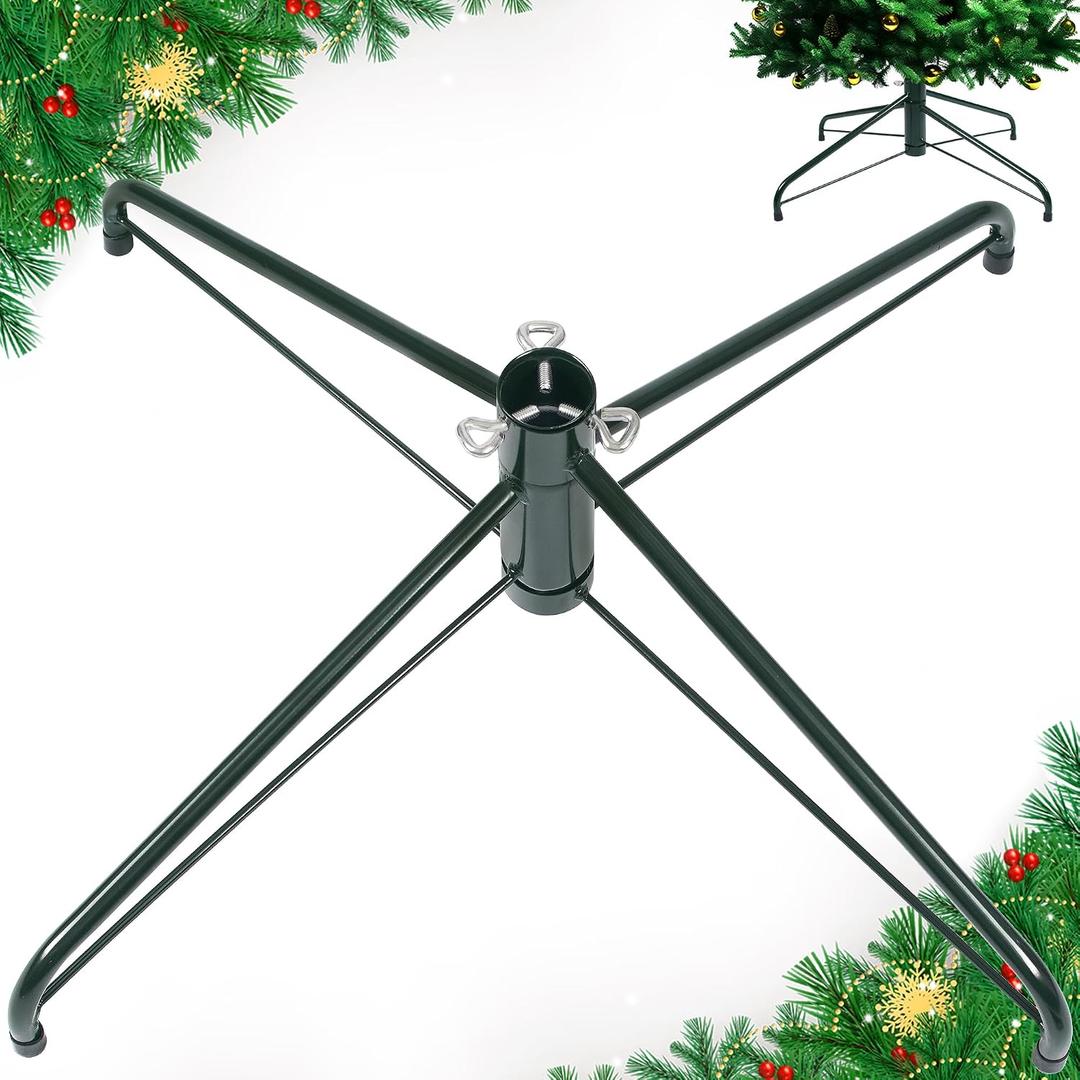 JSungo 24-Inch Christmas Tree Stand, Folding Artificial Tree Stand Replacement, Metal Tree Base for 3-7.5 FT Trees, Fits Trunk Diameters up to 1.37 Inches, Green