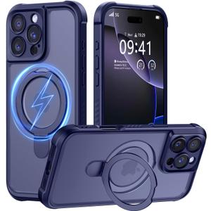 MOCCA Design for iPhone 16 Pro Max Case with Magnetic Invisible Stand [Full Camera Protection] [Compatible with Magsafe] Military Drop Shockproof Translucent Matte Phone Case Cover 6.9",Deep Blue
