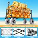 Beach Wagon with Big Balloon Wheels for Sand, 240L Collapsible Wagon, 9x4 Wide Wheels, 450lbs Heavy Duty Beach Cart with Side Covers & Zipper Pockets, 600D Oxford Fabric, Black
