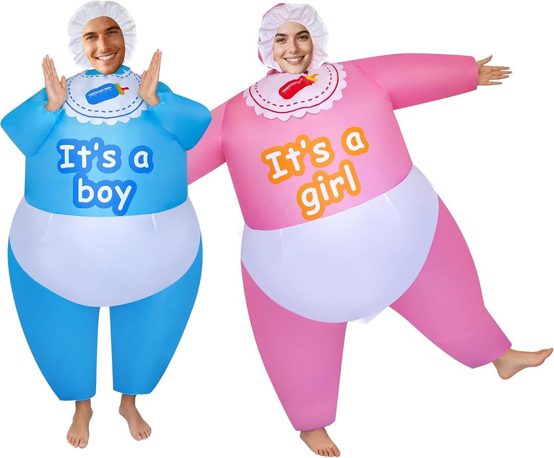 2 Packs Hilarious Inflatable Baby Costumes Boy and Girl Cosplay Adult Size Blow up Suit Outfit for Gender Reveal Party/Birthday/Halloween
