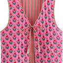 Cutecore Y2K Coquette Vests for Women Floral Aesthetic Cottagecore Sweater Kawaii Fairycore Clothing Cute Japanese Tops (Pink, M)