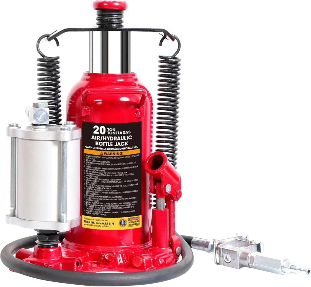 Big RED TQ20006-1 Torin Welded Pneumatic Air Hydraulic Car Bottle Jack: Aluminum Alloy Pump and Special Slow Release Equipment for Auto Repair and House Lift, 20 Ton (40,000 LBs) Capacity, Red