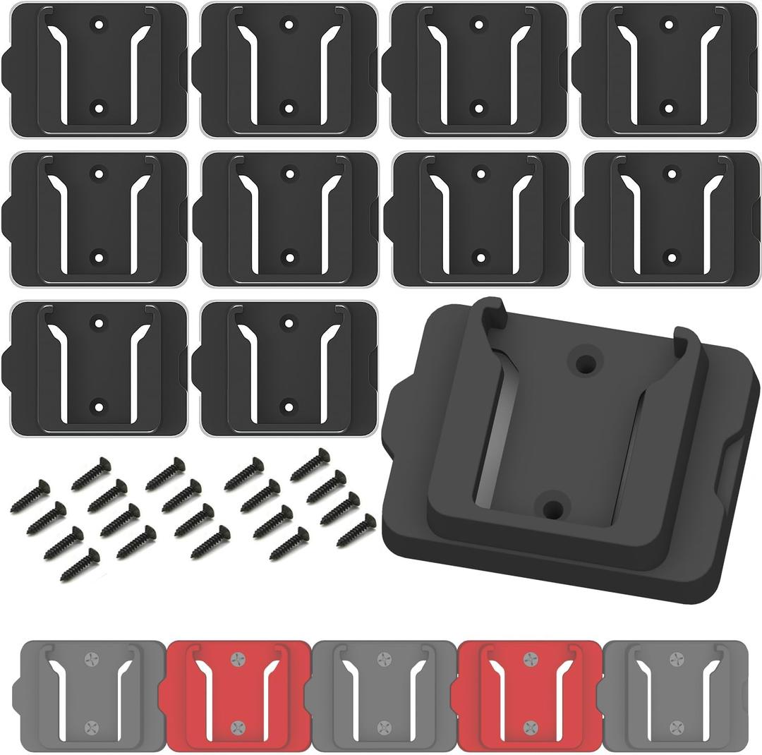 Battery Holder for Milwaukee M18 18V Battery (No Battery), 10Packs Wall Mount Batteries Storage for Wall, Work Van, Shelf, Toolbox (Black)