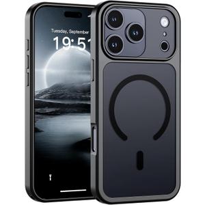 SUPFINE Magnetic for iPhone 17 Pro Max Case (Compatible with MagSafe)(Military Grade Drop Protection)(Camera Protection) Translucent Matte Shockproof Phone Cover 2025, Black
