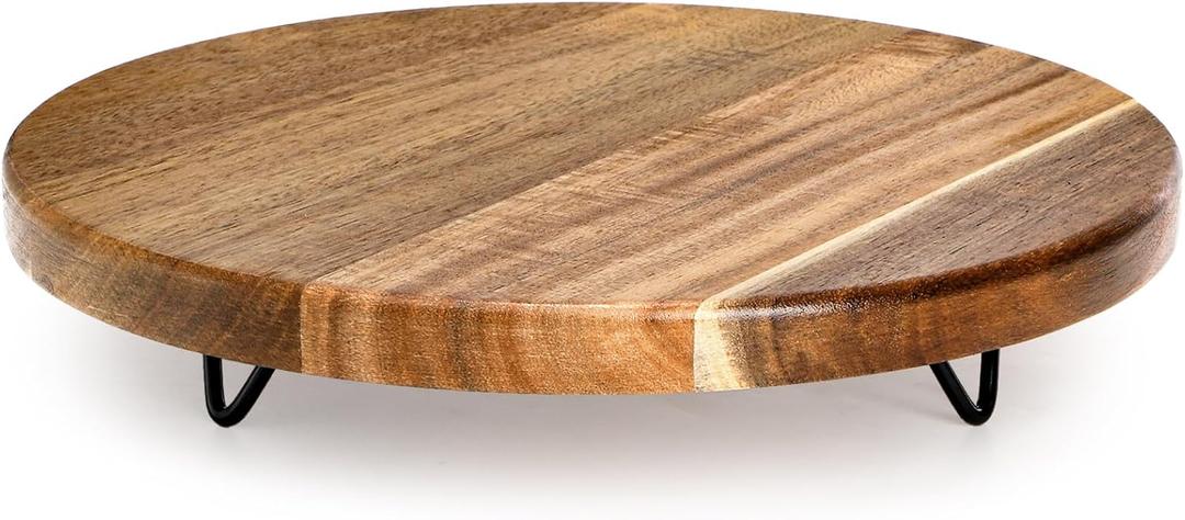 TOPZEA Decorative Round Wood Riser for Display, 10 inch Acacia Wood Pedestal Stand Farmhouse Kitchen Decor Tray Coffee Table Bathroom Counter Organizer for Plant Pot, Perfume, Cake, Lamp