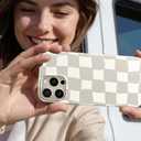 Jusnfu for iPhone 13 Case 6.1 Inch, Trendy Checkered Aesthetic Cute Girly Design for Women & Girls, Checkerboard Pattern Phone Case, Slim Fit Silicone Protective Cover, Beige and White