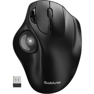 SABLUTE MAM2 Wireless Trackball Mouse with 5-Level DPI, Ergonomic Mouse 2.4G Plug-and-Play for 3 Devices (Bluetooth or USB Receiver), 500mAh Battery, Compatible with PC/Laptop/Mac/Windows-Grey Ball