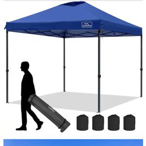 10 ft. x 10 ft. Dark Blue Pop-Up Outdoor Canopy Tent, 3 Adjustable Height with Ropes, 4 Stakes for Garden, Camping
