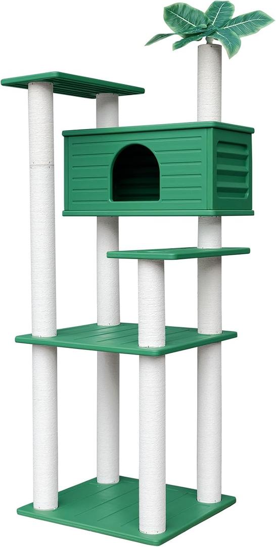 66 Inches Tall Outdoor Weatherproof Cat Tree Tower, Multi-Level, Large Cat Condo with PVC Board and Cat Scratching Posts, for Outside and Indoor