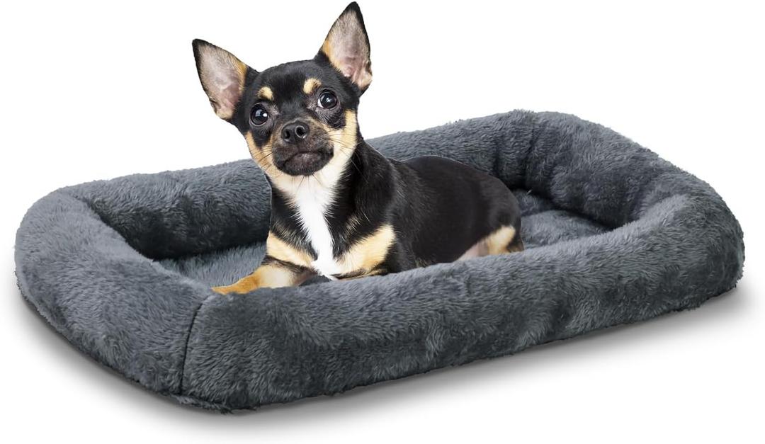 Patas Lague Bolster Dog Bed for Extra Small Dogs 16''x12'', Soft Warm Foam Pet Sofa Bed, Machine Washable Pet Cat Crate Mat for Toy Breeds, Dark Grey (XS:16x12x2 IN)