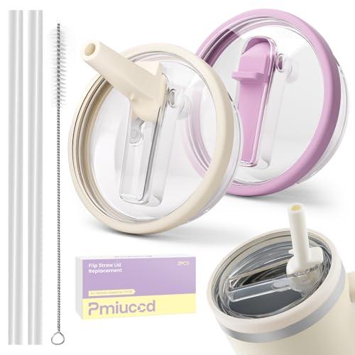 Pmiuccd 2 Pack Stanley Lid Replacement 40 oz, for Stanley H2.0 Quencher Cup Accessories, Dust-Proof Straw Cover for Stanley Cups, Spill-Proof Design, Stanley Cup Accessories（Beige & Purple）