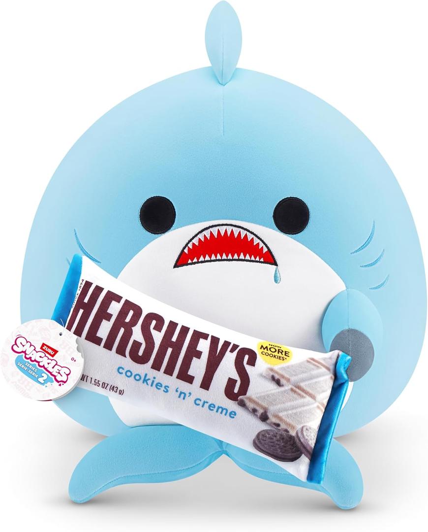 Snackles Series 2 Shark & Hershey (Cookies n Cream) 16 Inch Plush by ZURU, Ultra Soft Plush, Collectible Plush with Real Licensed Brands, Stuffed Animal, Giftable