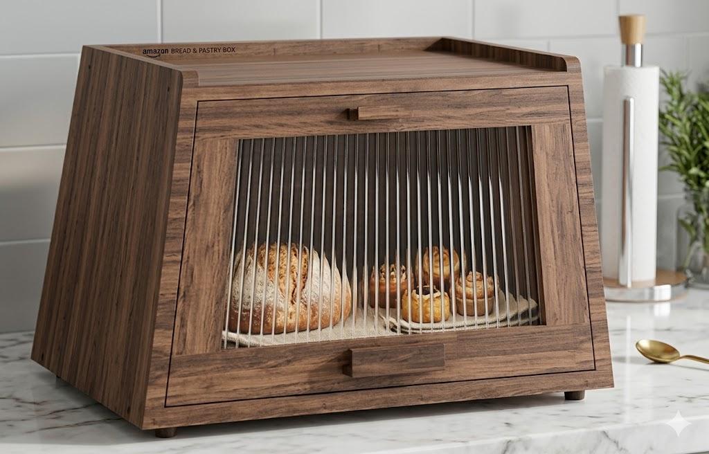 Bread Box for Kitchen Wood Brown