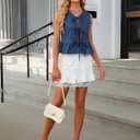 APRROOT Women's Denim Vest Top Sleeveless V Neck Tie Front Jean Vest Summer 2025 Trendy Casual Waistcoat Y2K Peplum Tank Tops (Blue, M)