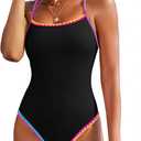 Jolefille Womens One Piece Swimsuit Tummy Control Modest Bathing Suit Teen Girls Swim Suit Cute Floral Swimwear (Large, Black Bathing Suits)