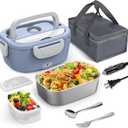 WisaKey Electric Lunch Box for Men/Women 80W Heated Lunch Box for Adults, 12V 24V 110V 220V Portable Food Warmer LunchBox Lonchera Elctrica Porttil with 304 Stainless Steel Container Christmas Gift (Light Blue)