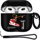 for Airpods 3rd Generation Case Air Sports Shoes with Lanyard, Protective TPU Soft Cases Cover Rugged for Apple Airpod 3 Case for Women MenBlack Red