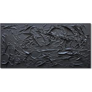 NANKAI Art Hand-Painted Thick Texture Black Minimalist Oil Painting 24x48 Inch Office Corridor Living Room Wall Decorative Art Painting (Nkhb082)