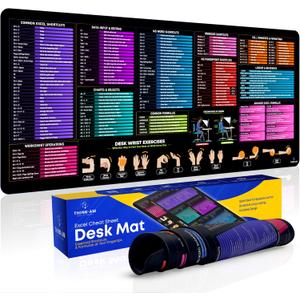 Excel Cheat Sheet Desk Pad, 31.5"x11.8", Waterproof Extra Large Excel Shortcut Mat with Stitched Edges, Anti-Slip Excel Mouse Pad for Office Desk, MS Excel/Word/Powerpoint & Windows Shortcuts