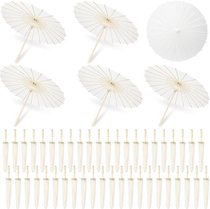 SAYAYA 50 Pack 23.6 Inch Small White Paper Umbrellas Chinese Japanese Parasol Paper Decorative Umbrellas DIY Oiled Painting Parasol for Weddings Bridal Showers Crafts Photography Party Decor