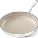 Redchef Non Stick Frying Pans, Hybrid 12 Inch Ceramic Frying Pan, Tri-Ply Stainless Steel Skillet, Non Toxic, PFAS PFOA & PTFE Free, Dishwasher & Oven Safe, Compatible with All Cooktops