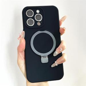 Slim Liquid Silicone Case for iPhone 15 Pro Max Phone Case, Compatible with MagSafe and Magnetic Ring Kickstand, Full Camera Protection for 15 Pro Max-Drak Blue