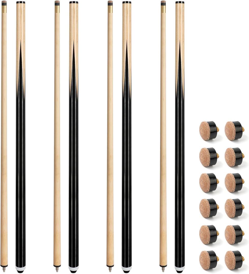 LOTKEY Pool Cue Stick, 48" Pool Sticks Set of 4, Billiard Sticks with 13mm Leather Screw-On Tips for Beginners Youth Adults 14 15 19 20 21oz House Bar, 2-Piece Design