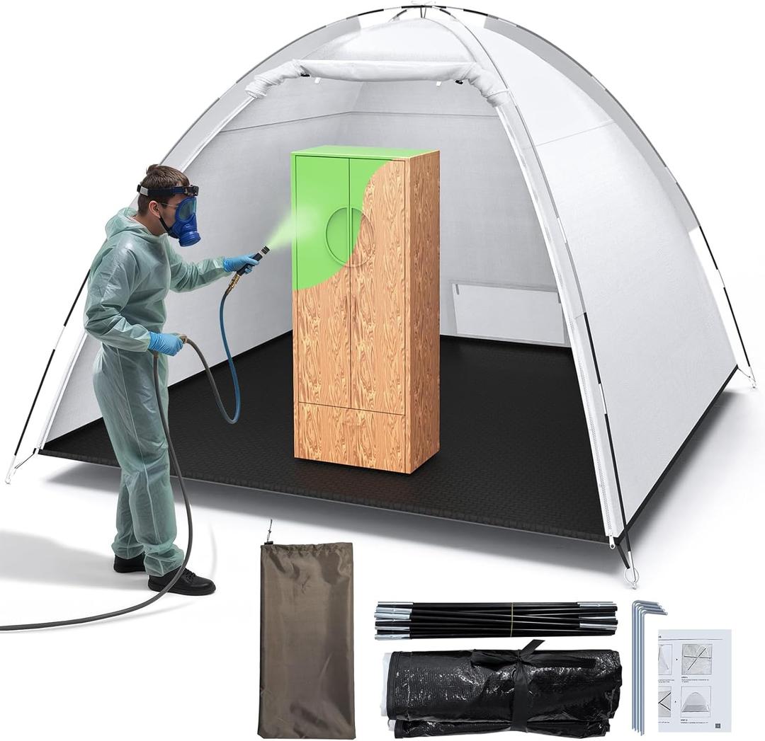Portable Paint Booth Tent - 10x8x6.6ft Larger Spray Paint Tent with Built-in Floor, Mesh Screen, and Ground Stakes, Spray Booths Painting Tent Station for Furniture DIY Hobby Tool, Spray Paint Shelter