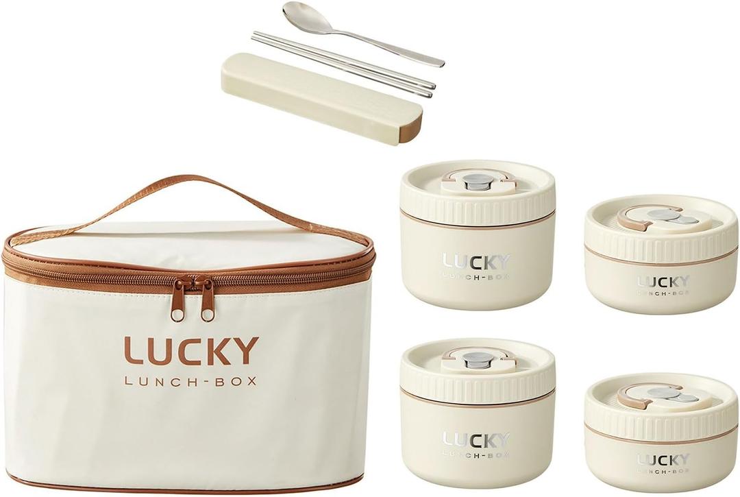 Tableware,Lunch Box Leakproof Food Box 316Stainless Steel Meal Prepping Box Food Storage Box Suitable for School and Office (Cream)