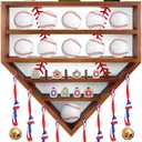 19" Baseball Holder Display Case Wooden Baseball Ring Holder Championship Ring Trophy Display Shelf for Balls, Medals, Memorabilia (Brown)