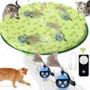 Interactive Cat Toy Ball, Smart Rolling Hide and Seek Cat Toy for Indoor Cats, Remote Control Motion Activated Chirping Hunting Toy in Pouch (Green)