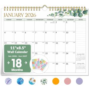 Forvencer 2026 Calendar, 18-Month Wall Calendar 2026, Jan 2026 to Jun 2027, 11" x 8.5" Monthly Planner Calendars with Note Pages & Stickers, Unruled Blocks, Spiral Binding Hanging for Home Office (Greenery)