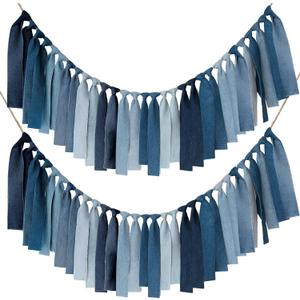 Breling 2 Pcs Denim Banner Denim Party Decorations Blue Banner Bachelorette Party Decorations Bunting Garland for Blue Jean Baby Shower Birthday Wedding Festival (Strip)