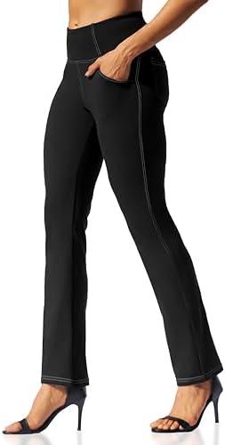 VOOVEEYA Womens Straight Leg Leggings, High Waisted Yoga Pants with Pockets Tummy Control Bootcut Casual Dress Pants, S