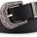 INOGIH Adjustable-Vintage-Western-Cowboy-Belt Women Men - Cowboy-Style Engraved-Buckle Belt for Jeans Pants Dresses (One Size, Black/Coffee)