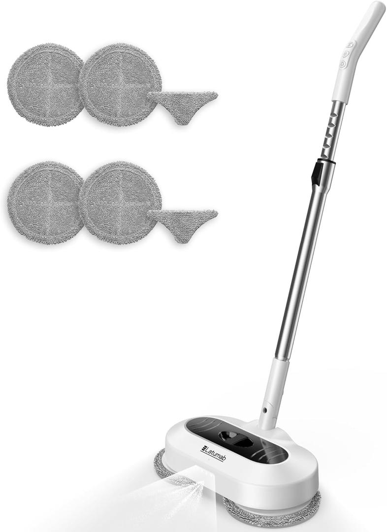 Cordless Electric Mop with LED Headlight & Water Sprayer, Up to 60 mins Working Time, Dual-Motor Powerful Spin Mop, 190ML Water Tank, Adjustable Tube, Multi-Surfaces Floor Cleaner Mop
