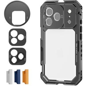 NEEWER Phone Cage Compatible with iPhone 17 Pro, Quick Release Video Rig Stabilizer Accessories with 67mm Filter Ring, 17mm Lens Backplate, T Mount Adapter, 4X Camera Control Cap, PA143 (Black)