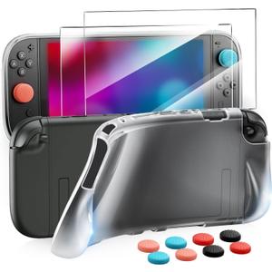 Clear Case Protector for Nintendo Switch 2(2025), KOVA TPU Grip Protective Cover Skins for Nintendo Switch 2 Joypad & Console with Tempered Films& Thumb Caps, Accessory Kits Compatible with New Switch