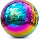 6 inch Diameter Gazing Ball,Rainbow Stainless Steel Polished Reflective Smooth Garden Sphere Globe Mirror,Colorful and Shiny Addition to Any Garden or Home