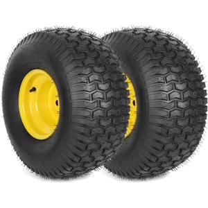 (2-Pack) 20x8.00-8 Rear Tire and Wheel Assemblies - 4 Ply Tubeless Tire Compatible Replacement for Riding Lawn Mowers - 3/4" Borehole, 3.5" Offset Hub and 3/16" Keyway (Yellow)