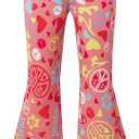 IWALUE Kids Girls 60s 70s Hippie Costume Pants Set Fringe Vest Peace Flared Pants Outfits Accessories Set（Pink,8-10 Years）